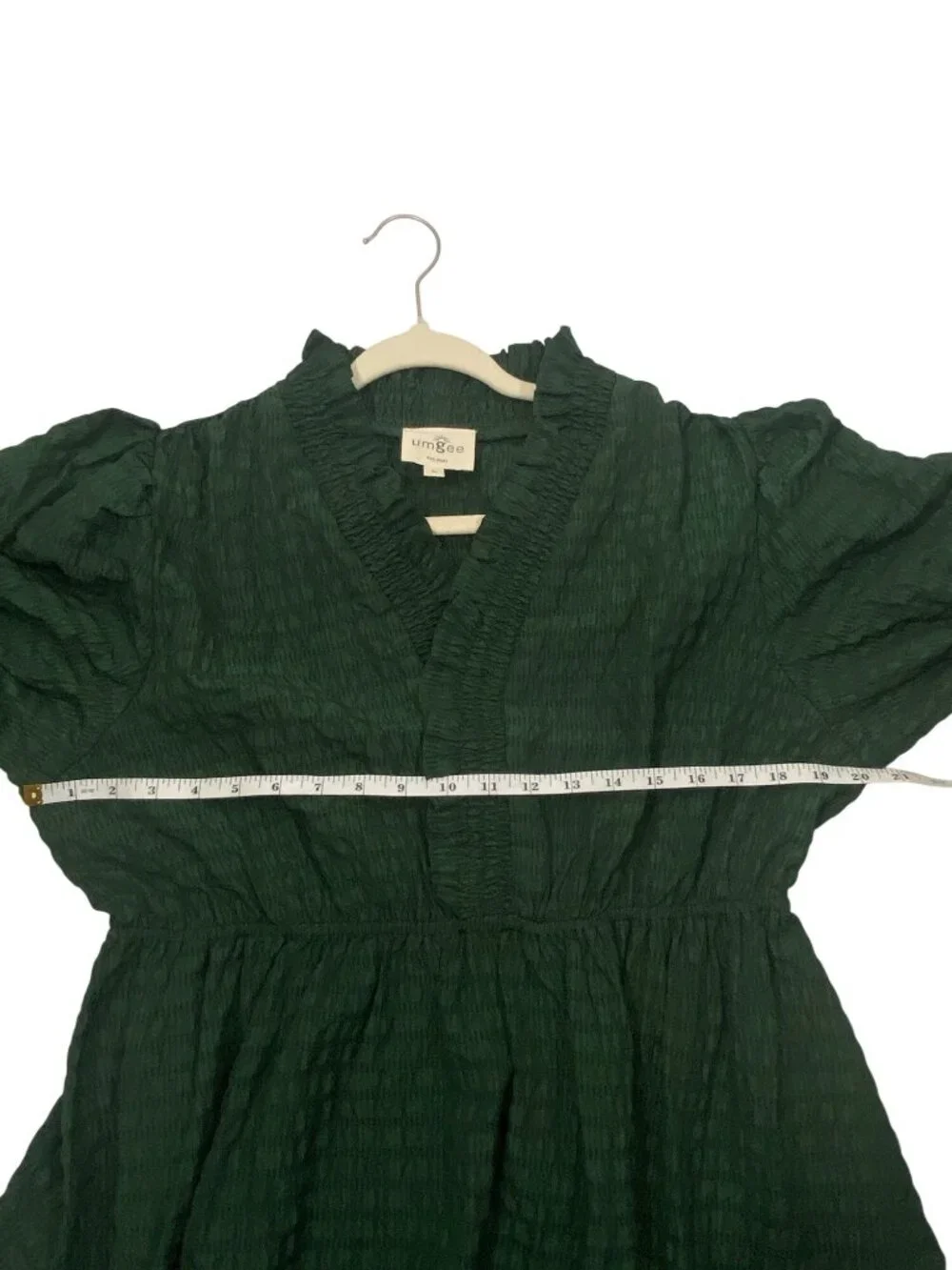 Umgee Green Smocked Waist Mini Dress With Ruffle Trim & Long Sleeves Size L - Picture 8 of 10